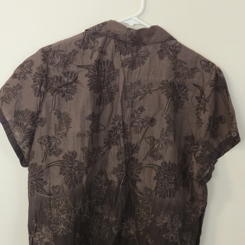 Denver Hayes XL Brown Floral Button-Down Blouse Botanical Nature Cottagecore - Picture 9 of 15